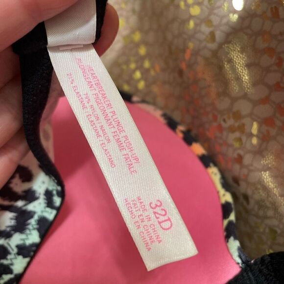 PINK Victorias Secret Colorful Leopard Heartbreaker Plunge Push Up Bra, 32D - Picture 5 of 6